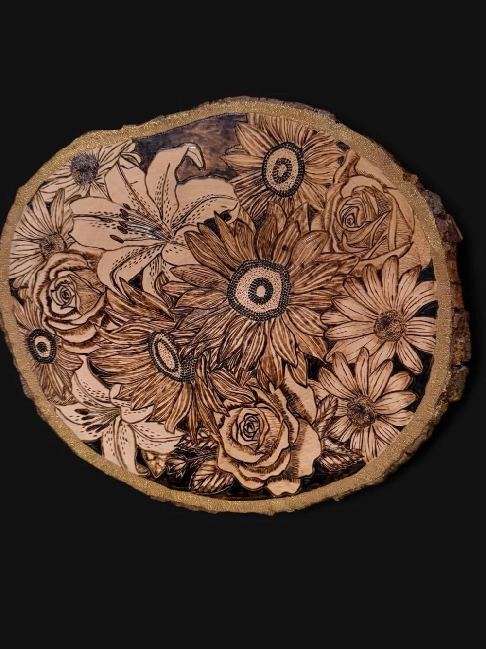 Hand-burned floral wooden plaque